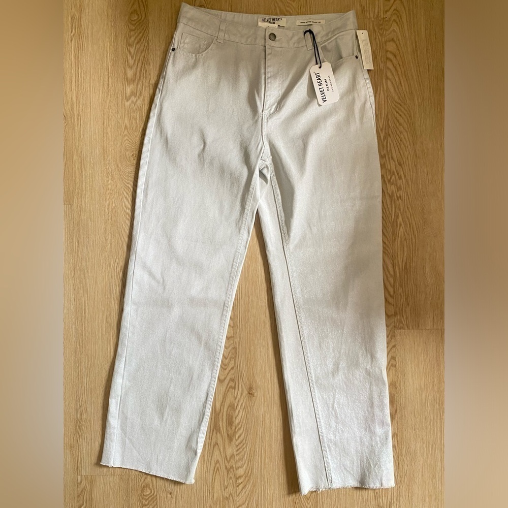 Velvet Heart Silver Sheen Straight Leg Jeans Large Chic Minimalist Metallic